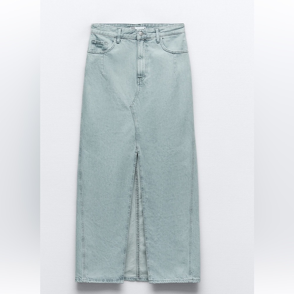 Zara Denim midi skirt with front slit